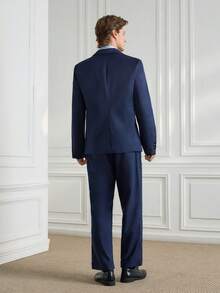 Officeau 男士两件套灰色西装套装，商务休闲男士蓝色西装男士西装修身男士两件套西装男士婚礼西装男士正装西装 - 藏蓝色 - 查看 2