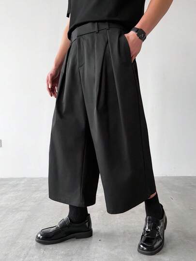 HUEFORM Men's Black Baggy Wide Leg Woven Casual Loose Fit 7/8 Pants Japanese Pants,Suitable For Street Style