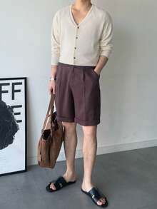 DAZY 男士休闲米色单排扣长袖针织开衫，春夏款 - 米色 - 查看 5