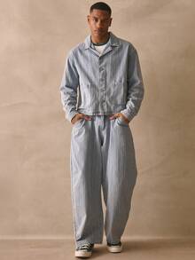 Musero Oversized Stripe Style Jeans Button Fastening Belt Loops Denim Trouser Pants Spring Summer Essentials - Apricot - View 2