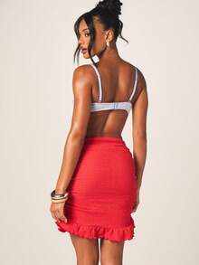 MISSGUIDED Red Ruched Bodycon Mini Skirt With Frill Hem Detail For Summer Beach Party Vacation Casual - Red - View 3