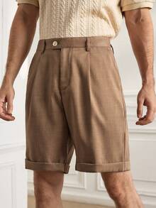Men's Solid Color Pocket Casual Shorts, Fashionable Suitable For Summer - Brown - View 4