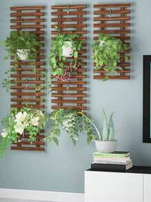 1 pieza Estantería de madera maciza con diseño de balcón de museo antiguo, decoración de pared, valla interior de cafetería, perchero de bata verde con planta simulada - Multicolor - Ver 9