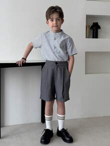 DAZY Tween Boy Striped Short Sleeve Button-Up Casual Shirt - Grey - View 1