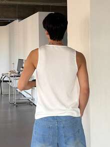 DAZY Men's Solid White Ribbed Slim Fit Tank Top, Summer - White - View 2