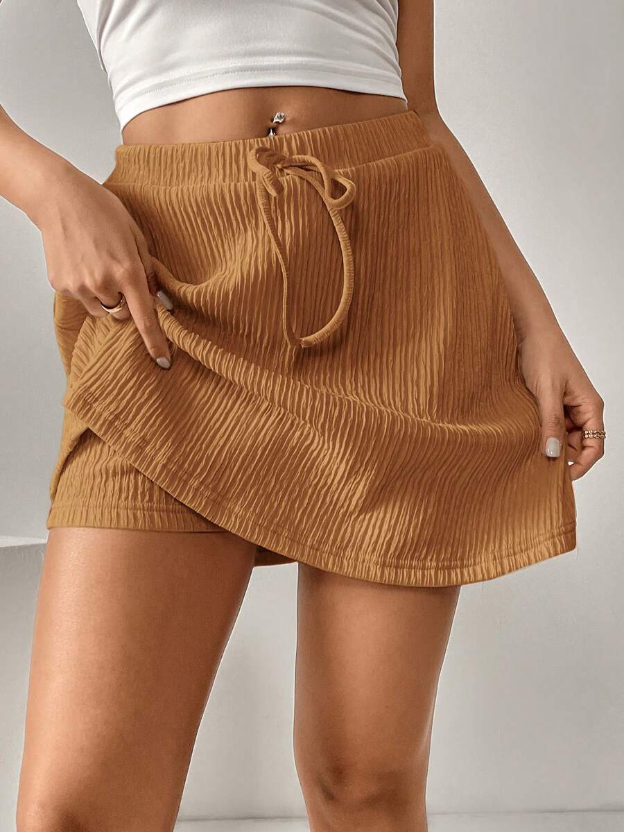 SHEIN Essnce Váy quần short nữ trơn màu, chất liệu có họa tiết, kiểu dáng thường ngày, đa năng. - trái cam - Xem 1