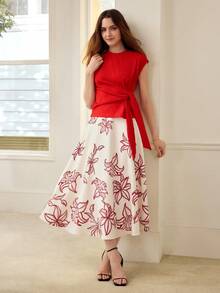 MOTF PREMIUM WOMEN'S TEXTURED KNIT TIE-FRONT T-SHIRT, SPRING/SUMMER - Red - View 7