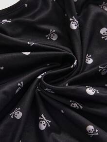 ROMWE Gothic Skull & Polka Dot Print Camisole & Shorts Pajama Set, Casual Sleepwear - Black - View 4