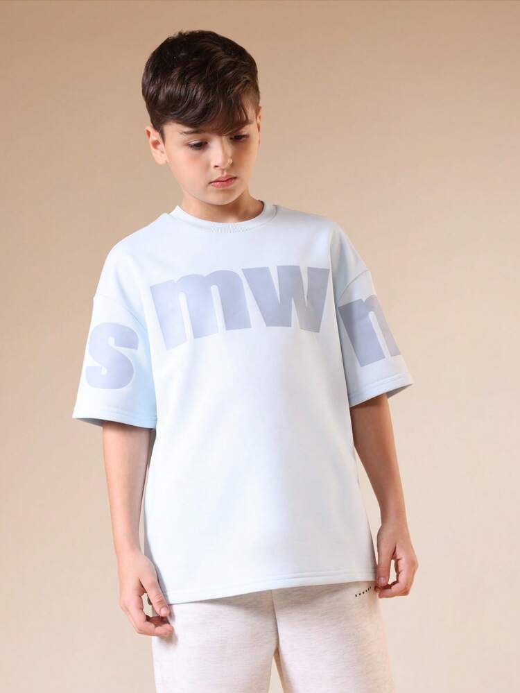 앞면에 프린트가 있는 오버사이즈 크루넥 티셔츠