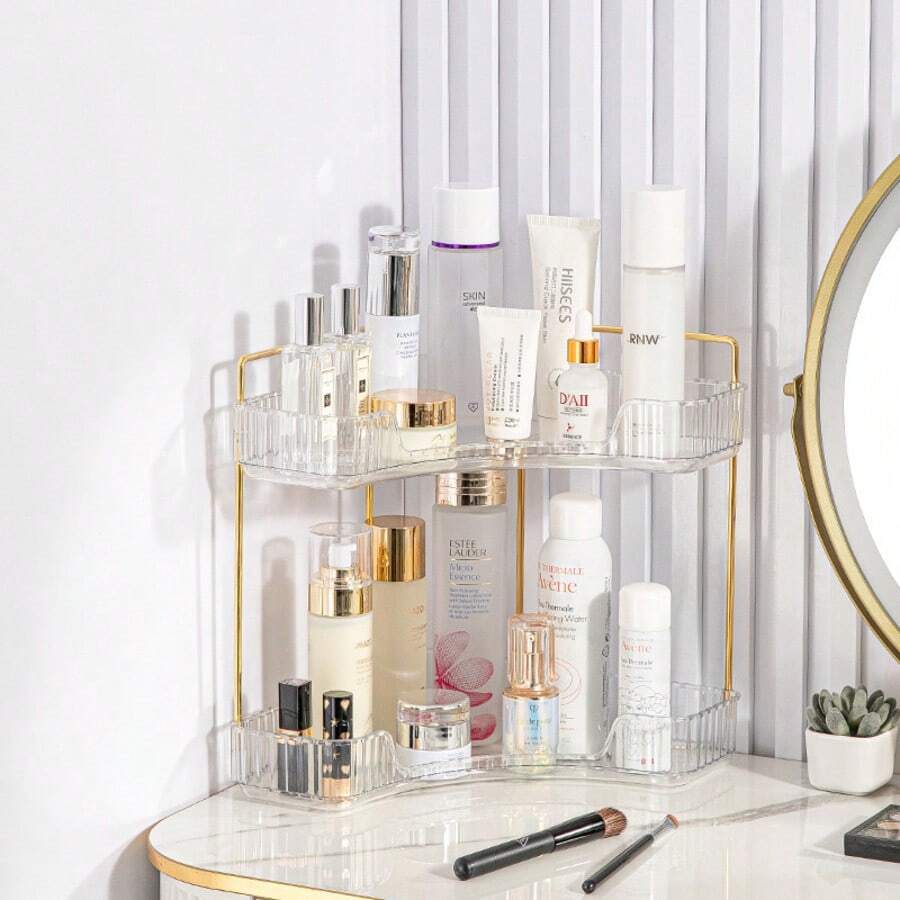 Single Corner Bathroom Counter Top Storage Box, Suitable For 90 ° Angle, Can Be Used As Bedroom Dresser Tray, Cosmetics Storage Rack, Bathroom Counter Top Storage Box, Kitchen Condiment Rack And Perfume Bottle Tray, Suitable For Holiday Beach, Bathroom, Bedroom And Other Places, Large Capacity. - Clear - View 1