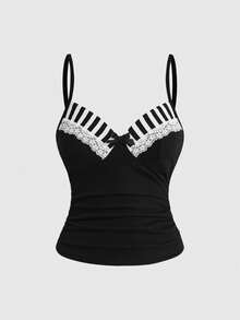 ROMWE Y2K Piano Key Print Sexy Camisole Top For Women - Black - View 1