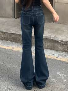 DAZY Women's Pocket Button Casual Versatile Daily Wear Flare Leg Jeans - Blue - View 5