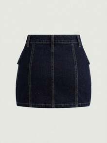 SHEIN MOD Women's Casual Washed Denim Cargo Mini Skirt, Summer - Dark Wash - View 2