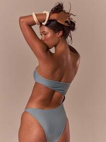 Musera Resort Stone Trim Detail Cut Out Bandeau Swimsuit Bathing Suits  Swim Vacation Holiday Summer Travel Beachwear Terra Sol Spring - Blue - View 4