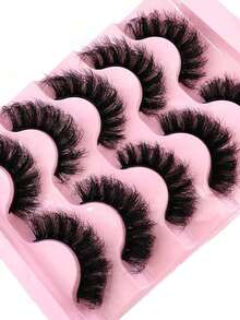 5对/包 自然蓬松人造假睫毛，迷人凌乱貂毛假睫毛，8D纤长浓密持久假睫毛条，打造狐狸眼提拉妆效，全睫毛线 - 黑色 - 查看 5