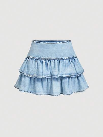 Sweetra 休闲荷叶边下摆女士牛仔迷你裙