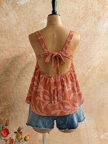 Selianne 女士春夏度假方领露背系腰罩衫，提花面料，适合日常及户外穿着 - 彩色 - 查看 2