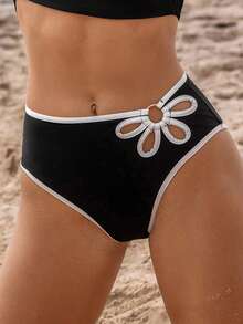 Swim SPRTY 女士沙滩套装，3D花瓣设计，黑白撞色，时尚休闲优雅简约运动冲浪泳裤 - 黑與白 - 查看 6