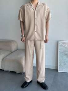 DAZY Men's Short Sleeve Shirt And Pants Set, Apricot T-Shirt, Spring/Summer - Apricot - View 5