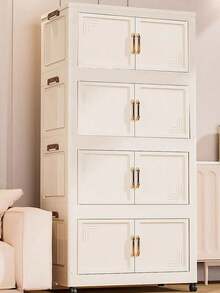 Foldable Multi-Tier Storage Box, Double Door Storage Cabinet For Clothes, Books, Snacks In Bedroom, Living Room, Cream Color - Multicolor - View 2