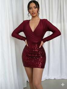 Vestido combinado corte v . - vino - Ver 3