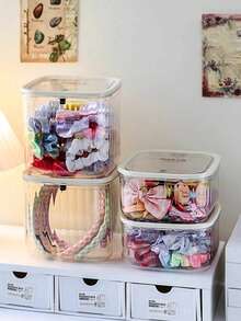 1PC Hair Accessory Storage Box, Transparent Large Capacity Covered Jewelry Box, Girls' Rubber Bands, Headbands, Hair Clips, Hair Ring Classification Box, Elastic Lid Storage Can, Waterproof And Dustproof, Thick And Textured, Suitable For Bathrooms, Bedrooms, Campus Dormitories, Travel - Clear - View 4