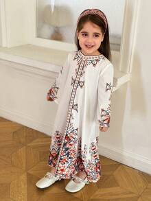 Dazy Kids Young Girl Floral Print Casual Long Sleeve Dress For Party & Outing - White - View 2
