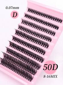 200 Large Capacity Eyelash Cluster, 50D Cluster False Eyelashes, Ultra Dense Single Eyelash Cluster Slender Suitable For Beginners At Home. 0.07mm D Curled 8-16mm Mixed Natural Eyelash Extension, 50P Cluster Dense Cluster False Eyelasheslash Clusters - Black - View 1