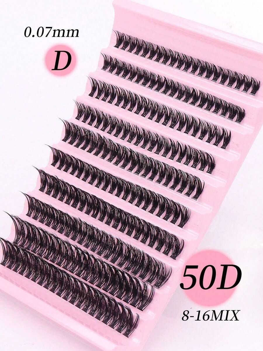 200 Large Capacity Eyelash Cluster, 50D Cluster False Eyelashes, Ultra Dense Single Eyelash Cluster Slender Suitable For Beginners At Home. 0.07mm D Curled 8-16mm Mixed Natural Eyelash Extension, 50P Cluster Dense Cluster False Eyelasheslash Clusters - Black - View 1