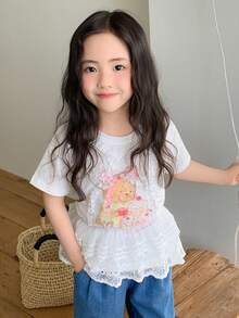 Dazy Kids 女童纯色蕾丝荷叶边层叠半身裙 - 白色 - 查看 5