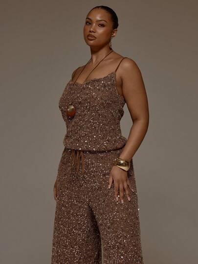 MUSERA Plus Size Brown Sequin Knit Cowl Top Spring Summer Cute Elegant Date Night Party Festival Holiday Vacation Beach Sexy Divinity