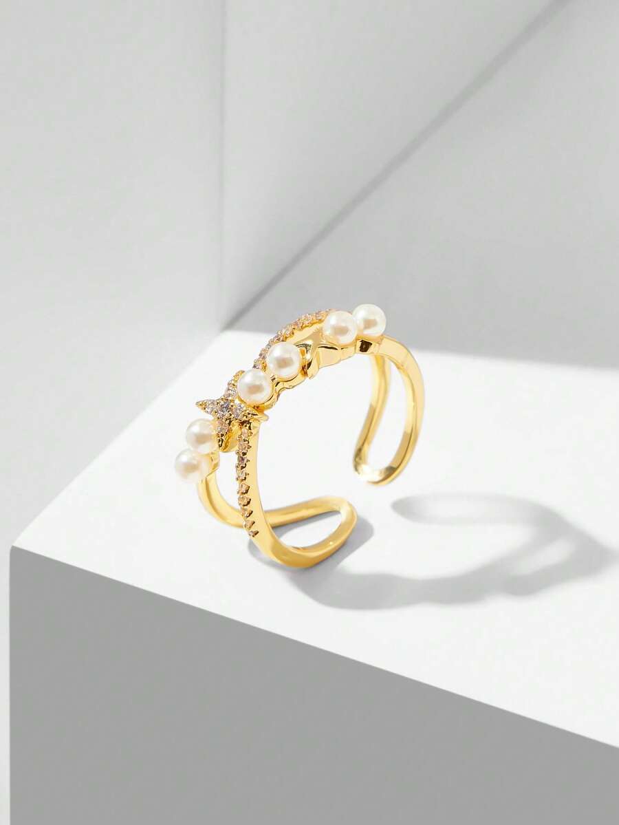 MOTF PREMIUM 韩版甜美钻石镶嵌星形戒指 - 金色 - 查看 2