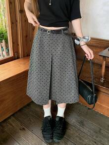 DAZY 女士波点休闲百搭约会外出A字裙 - 灰色 - 查看 1