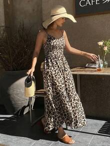 DAZY Teen Girl Casual Leopard Print Camisole Dress Summer - Coffee Brown - View 4