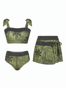 Swim Oasis 女士椰树印花系带蝴蝶结高领开衩比基尼泳装套装 - 彩色 - 查看 7