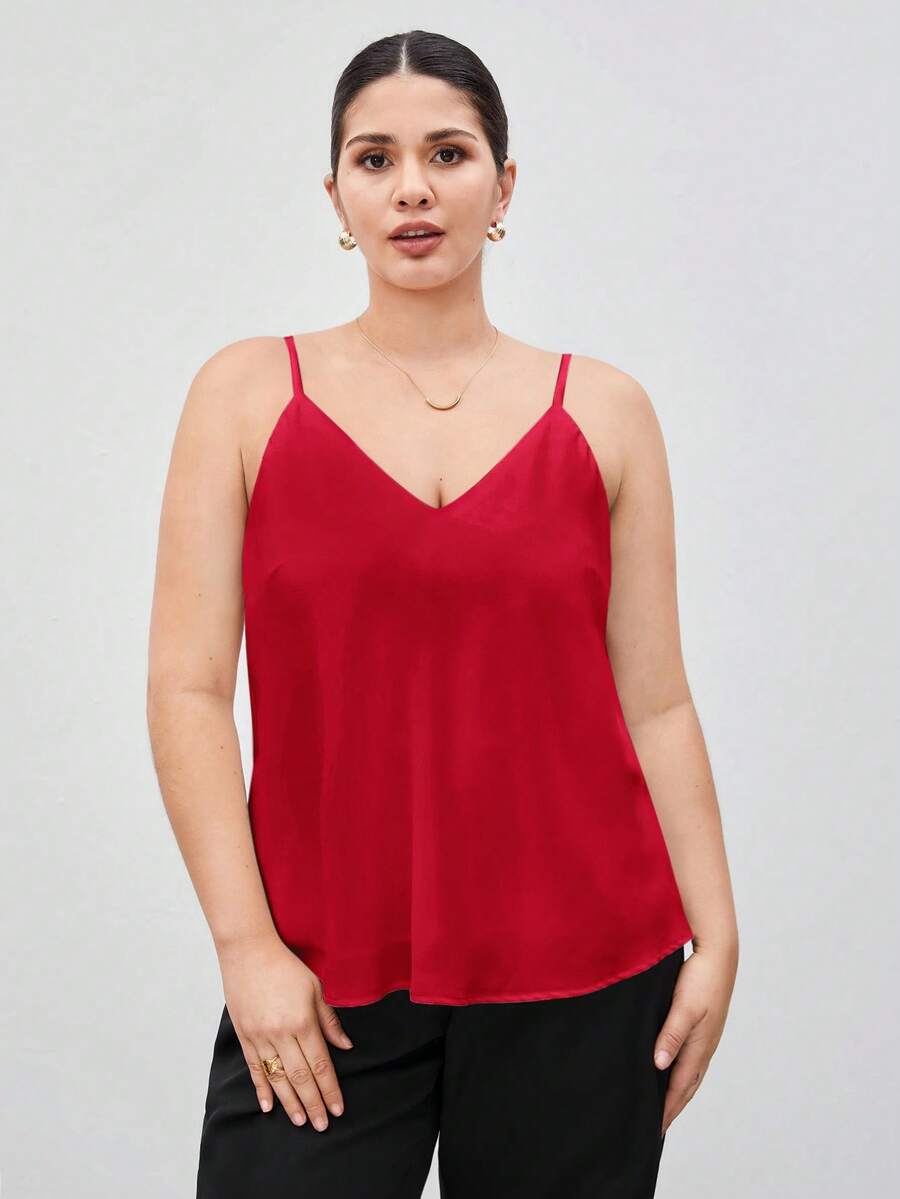 Maija 大码女式纯色休闲宽松百搭吊带背心，适合圣帕特里克节、复活节、夏季、复活节派对、海滩度假、夏季外出、毕业典礼等场合。这款吊带背心适合夏季穿着，也适合大码身材。 - 紅色 - 查看 1