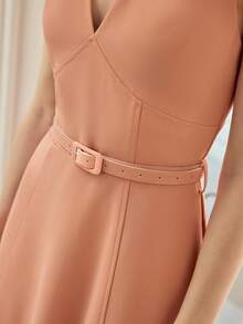 MOTF PREMIUM WOMEN'S SLEEVELESS V-NECK MIDI DRESS, CASUAL FOR DATES AND OCCASIONS, SPRING/SUMMER - Orange - View 6