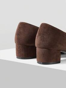 Mnmlis Mocasines de mujer con tacón grueso de moda, decorados con rhinestones y punta cuadrada de gamuza - Café integral - Ver 6
