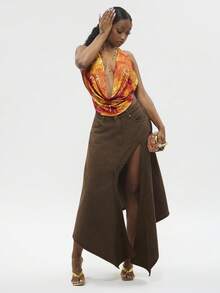 Modviera Women's Tie-Neck Allover Print Ruched Sexy Versatile Blouse For Dates & Outings - Multicolor - View 7