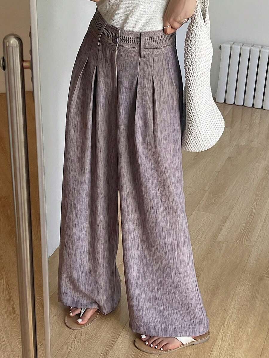 DAZY 女士宽松阔腿裤，带腰带，休闲夏季长裤 - 卡其色 - 查看 1