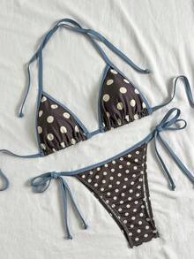 Elavelle Women's Random Print Halter Bikini Set, Spring/Summer - Multicolor - View 4