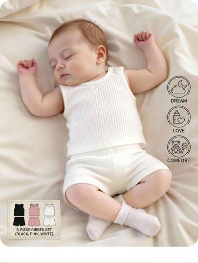 Newborn Baby Girl Cute Casual Solid Color Knit Vest & Shorts Homewear Set