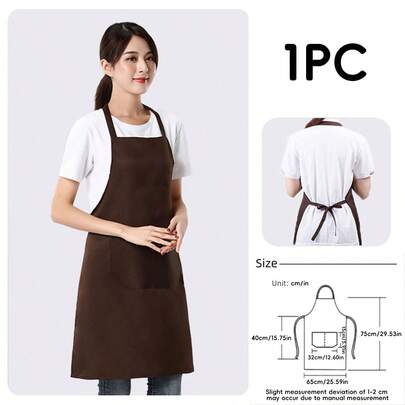 Polyester Apron For Women,Simple Style Black Apron With Pockets, Thickened Waist Apron, Fashion Housework Kitchen Household Workwear, Kitchen Supplies