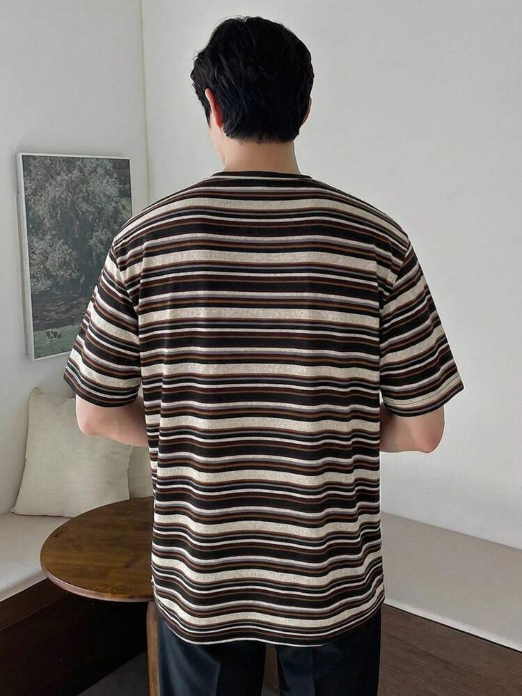 Striped Colorful Short Sleeve T-Shirt For Men, Summer