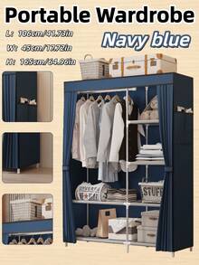 1pc Simple Fabric Wardrobe, Multi-Color Dustproof With Curtain Closet, Layered Storage + Hanging Area Design, Space-Saving Bedroom Clothes Storage Cabinet, Assembled Organizer Wardrobe For Home Use - Multicolor - View 4