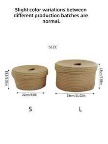 1PC Cotton Rope Storage Basket With Lid Handwoven Jute Round Multipurpose Organizer For Desk Toys Cosmetics Natural Home Decor Gift For Women Friends - Beige - View 5