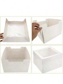 5/10Pcs High Quality Simple Square Cake Boxes With Window, Large Cookie Baking Folding Cardboard Cake Packaging Boxes, For Pastries, Desserts, Candies Packaging, Weddings, Parties, Christmas, Birthdays - White - View 4
