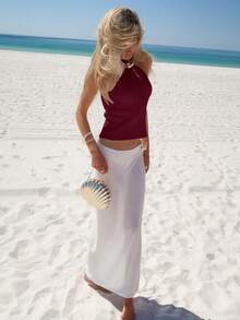 Sydney Algeri 2025 Nova Top de Tricô com Decote em Metal para Mulheres no Outono/Inverno - Vinho - Visão 4