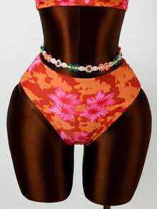 Swim Vcay 2026 Spring/Summer Orange Floral Random Print Halter Backless Tie Side High Cut 2pcs Women Bikini Swimwear - Multicolor - View 4