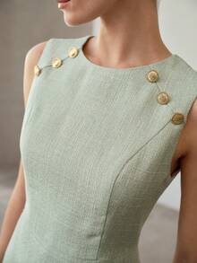 MOTF PREMIUM VÅR/SOMMAR ÄRMLÖS MIDJA ELEGANT FISKSVANSFÅLL MED METALLSPÄNNE OCH ACCENT, GRACEFUL OCH SOFISTERIKERAD, BLÅGRÅ - Ljusgrön - Visa 2